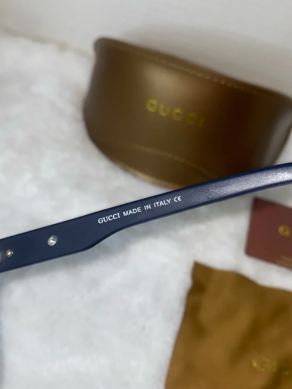 Gucci Men's Matte Navy Square Sunglasses with Brown Case
